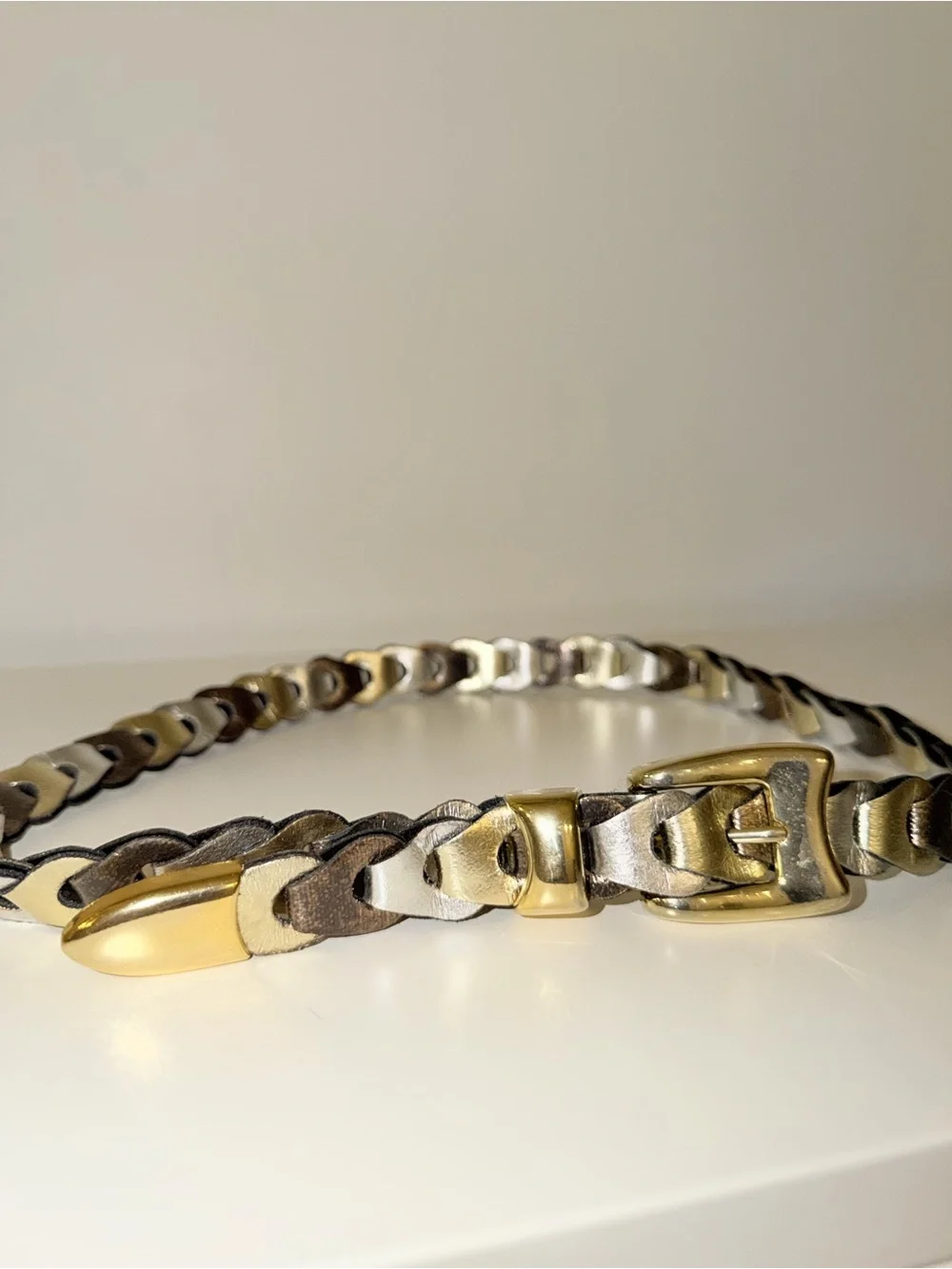 Braided Metallic Adjustable Belt with Gold Hardware